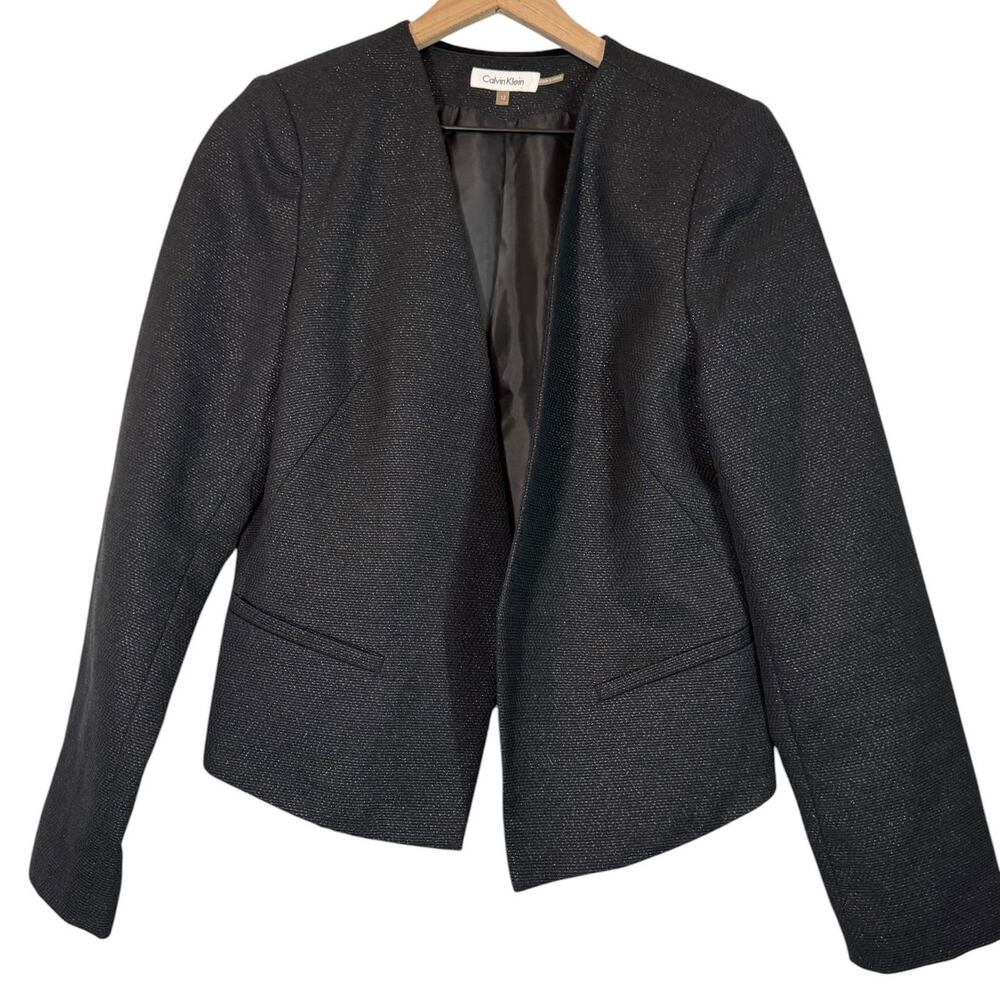 Calvin Klein Black Metallic Shimmer Structured Blazer 12 Career Sleek